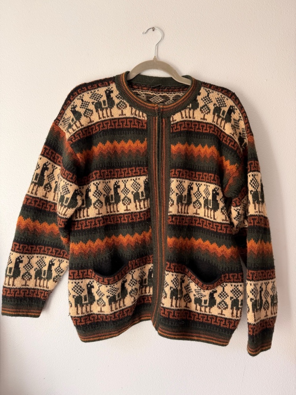 Vintage-Style Men's Zip Cardigan Sweater in Cream, Brown & Orange